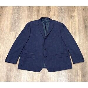 Shaquille O’Neal Mens 52S Blue Gingham Check 2 Button Sport Coat Blazer